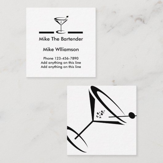 シンプルなバーテンダーのプロフィール スクエア名刺 (正面/裏面)