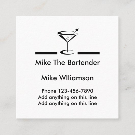 シンプルなバーテンダーのプロフィール スクエア名刺 (正面)