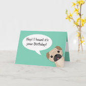 シンプルなパグのバースデー・カード カード (黄色い花)
