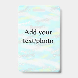 シンプルなパステルカラーのグリッターとカラフルなテキストを追加した写真 バッジ