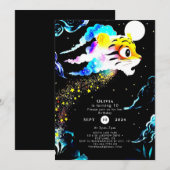 シンプルなパステルカラーの虎の誕生日 招待状 (正面/裏面)