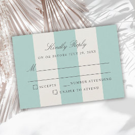 シンプルなパステルターコイズのカバナストライプ ウェディングRSVP 出欠カード