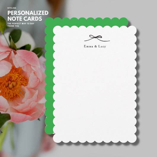 シンプルなパーソナライズされたリボン付きグリーンの便箋 ノートカード