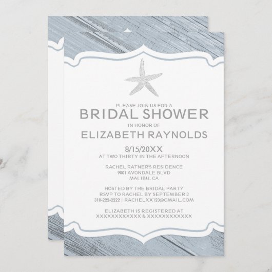 シンプルなヒトデのビーチのブライダルシャワー招待状 招待状 (正面/裏面)