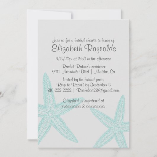 シンプルなヒトデのブライダルシャワー招待状 招待状 (正面)