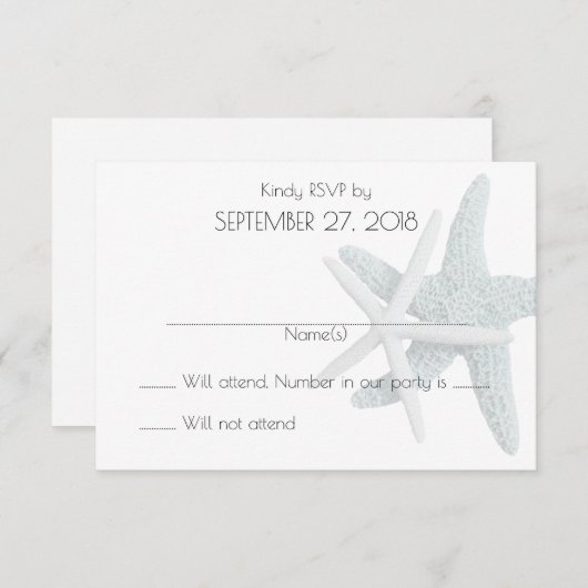 シンプルなヒトデのホワイトウェディング 返信カード (正面/裏面)