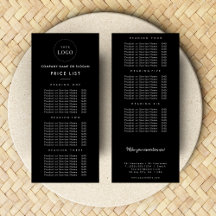 シンプルなビジネス ロゴの両面価格リスト ブラック