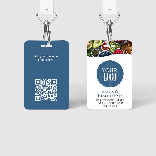 シンプルなビジネス ロゴ写真 QR コード 青 バッジ