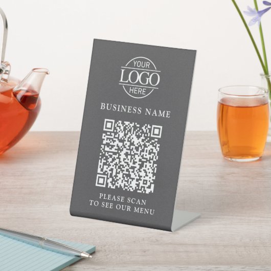 シンプルなビジネス ロゴ QR コード メニュー 非接触 台座サイン (インサイチュ)