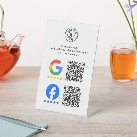 シンプルなビジネス Google & Facebook レビューQRコード 台座サイン (インサイチュ)