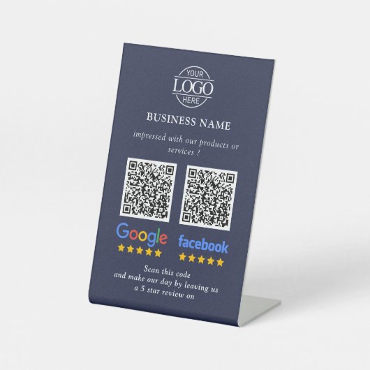 シンプルなビジネス Google & Facebook レビューQRコード 台座サイン (正面)