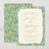 シンプルなビンテージガーデン フラワー ウェディング 招待状 (正面/裏面)