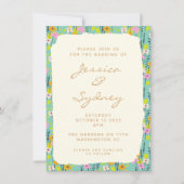 シンプルなビンテージガーデン フラワー ウェディング 招待状 (正面)