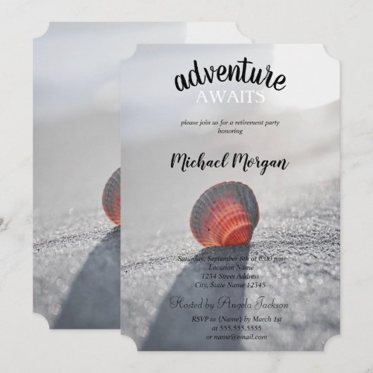 シンプルなビーチの貝殻引退パーティー 招待状 (正面/裏面)