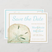 シンプルなビーチをテーマにしたSave the Date 案内ポストカード (正面/裏面)
