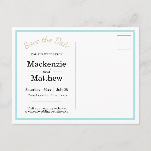 シンプルなビーチをテーマにしたSave the Date 案内ポストカード (裏面)