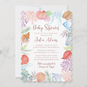 シンプルなビーチオーシャンシェルリースウェディング 招待状 (正面)