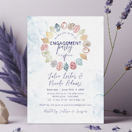 シンプルなビーチ シェルリースのエンゲージメントパーティー 招待状