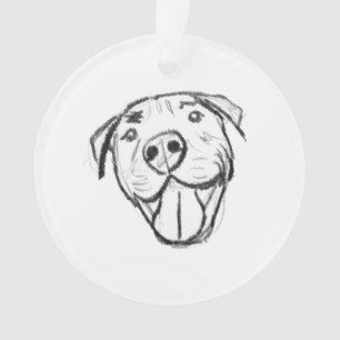 シンプルなピットブル ドローイング 犬好き 黒 白 オーナメント
