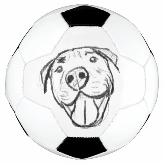 シンプルなピットブル ドローイング 犬好き 黒 白 サッカーボール (正面)