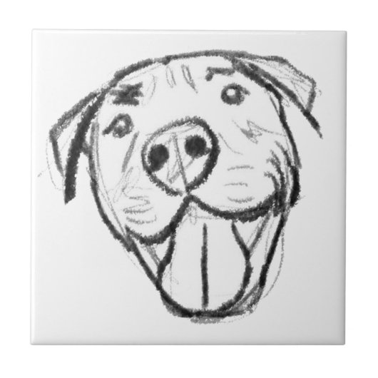 シンプルなピットブル ドローイング 犬好き 黒 白 タイル (正面)