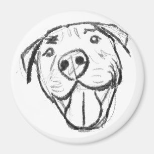シンプルなピットブル ドローイング 犬好き 黒 白 マグネット