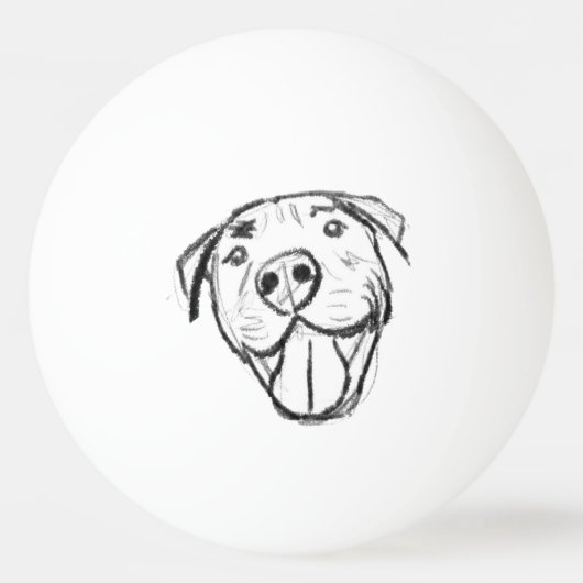 シンプルなピットブル ドローイング 犬好き 黒 白 卓球ボール (正面)