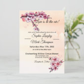 シンプルなピンクとアイボリーの花の水彩画 招待状 (スタンド正面)