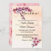 シンプルなピンクとアイボリーの花の水彩画 招待状 (正面/裏面)