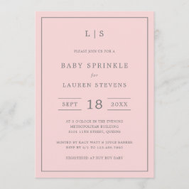 シンプルなピンクとグレーのモノグラム女の子ベイビーシャワー 招待状