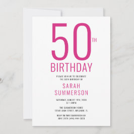 シンプルなピンクとホワイトの50歳の誕生日パーティー 招待状
