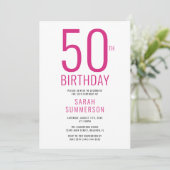 シンプルなピンクとホワイトの50歳の誕生日パーティー 招待状 (スタンド正面)