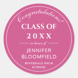 シンプルなピンクと白のモダンな卒業ステッカー ラウンドシール