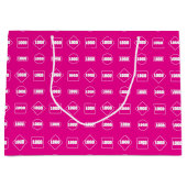 シンプルなピンクと白のリピートコーポレートロゴパターン ラージペーパーバッグ (正面)