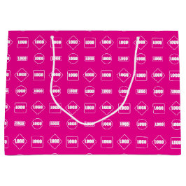 シンプルなピンクと白のリピートコーポレートロゴパターン ラージペーパーバッグ