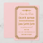 シンプルなピンクのアートデコ・セーブ・ザ・デート招待状 セーブザデート (正面/裏面)