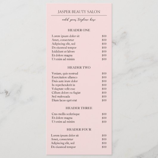 シンプルなピンクのエレガントなモダンビジネスプライスリスト (正面)