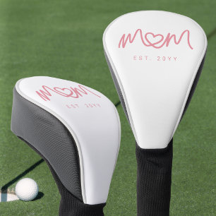 シンプルなピンクのスクリプトハート エスト イヤー ママ 設立 ゴルフヘッドカバー