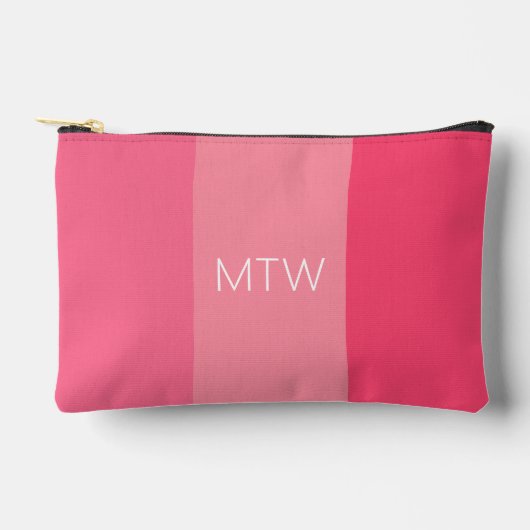 シンプルなピンクのストライプのホワイトネーム アクセサリーポーチ (正面)