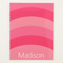 シンプルなピンクのストライプのホワイトネーム プランナー手帳