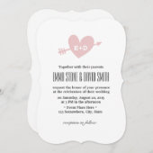 シンプルなピンクのハートと矢のラブウェディング招待状 招待状 (正面/裏面)