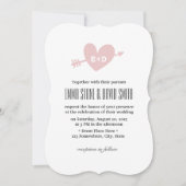 シンプルなピンクのハートと矢のラブウェディング招待状 招待状 (正面)