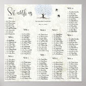 シンプルなピンクのハートリーフツリーラブバード結婚ズ ポスター (正面)