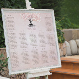 シンプルなピンクのハートリーフツリーラブバード結婚ズ ポスター