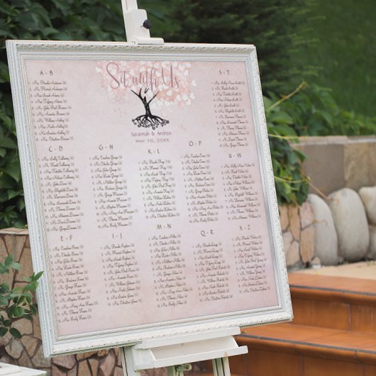 シンプルなピンクのハートリーフツリーラブバード結婚ズ ポスター