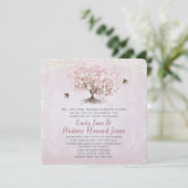 シンプルなピンクのハートリーフツリーラブバード結婚ズ 招待状 (スタンド正面)