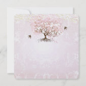 シンプルなピンクのハートリーフツリーラブバード結婚ズ 招待状 (裏面)