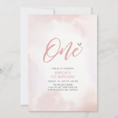 シンプルなピンクのハート ワン 1歳の女の子の誕生日パーティー 招待状 (正面)