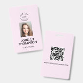 シンプルなピンクのビジネス ロゴ QR コード 従業員写真 バッジ (正面&裏面)
