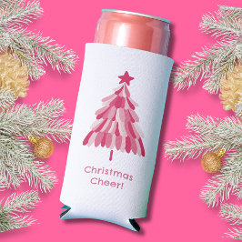 シンプルなピンクのメリークリスマスツリー スリム缶クーラー